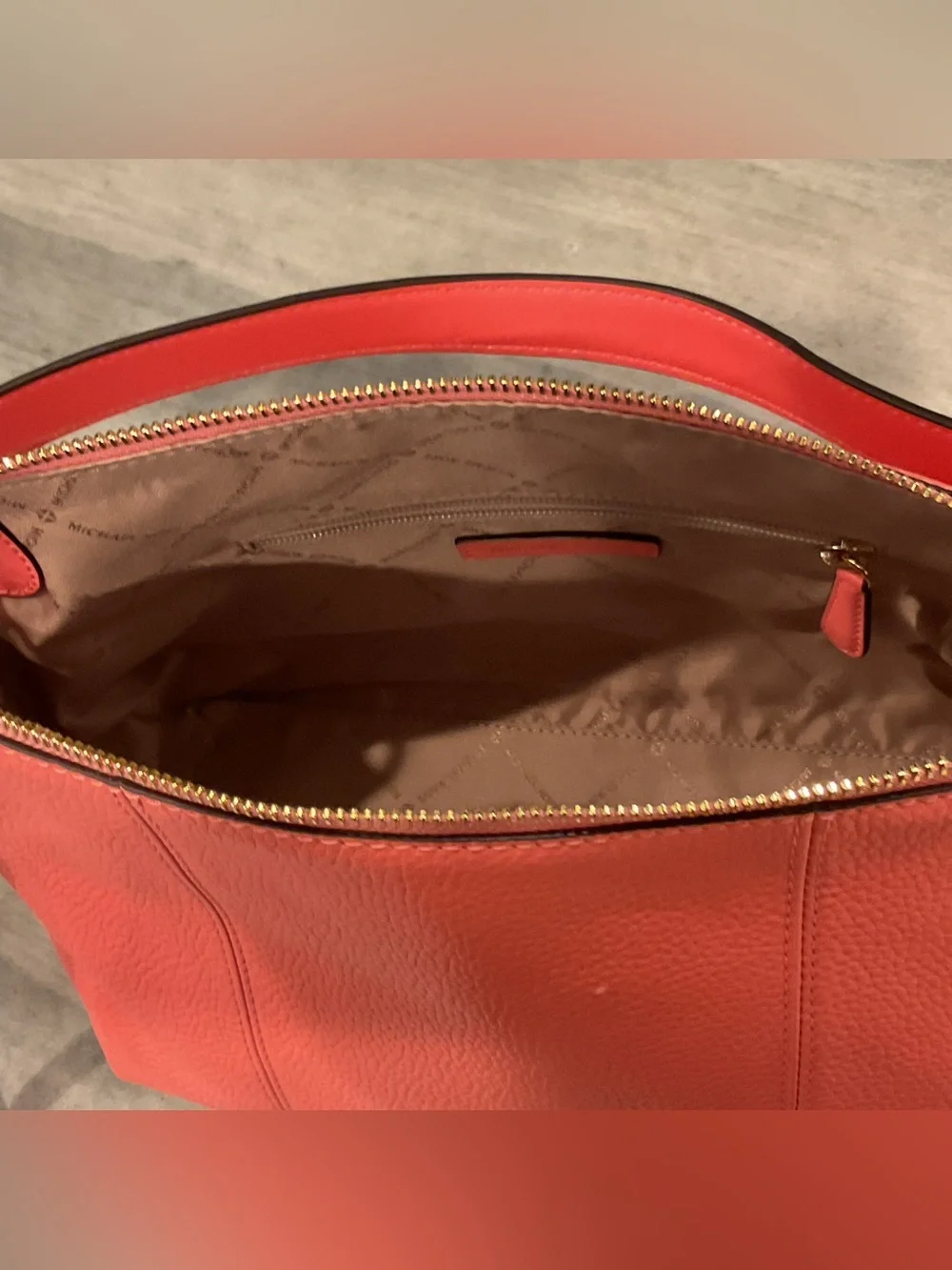 Michael Kors Coral Pebbled Leather Shoulder Bag with Gold Hardware